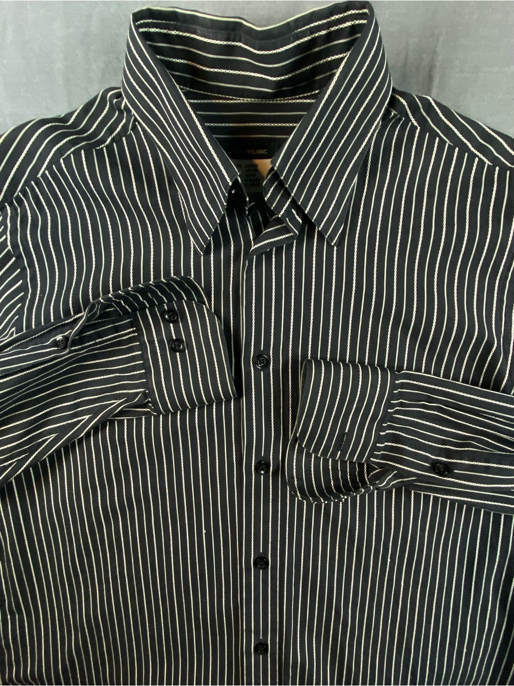 Vintage Versace Men's Black Pinstripe Dress Shirt